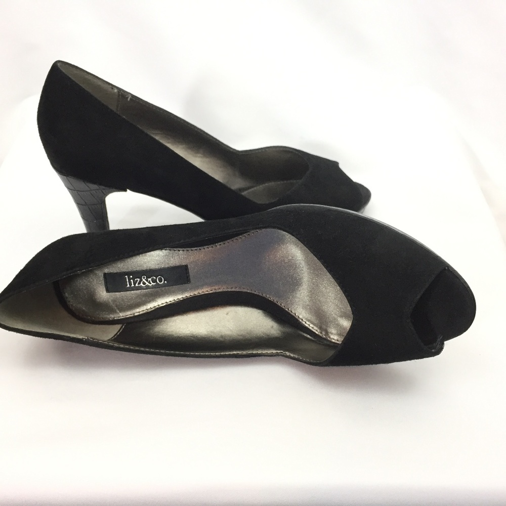 Liz & Co Franci 7.5 Open Toe Pumps Black Leather